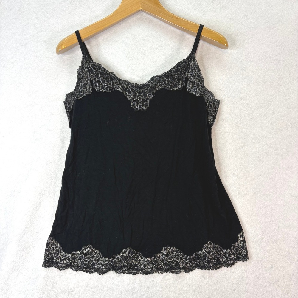 Lane Bryant Metallic Lace Trim Cami Top Black Womens 14/16 Boho Layering Party